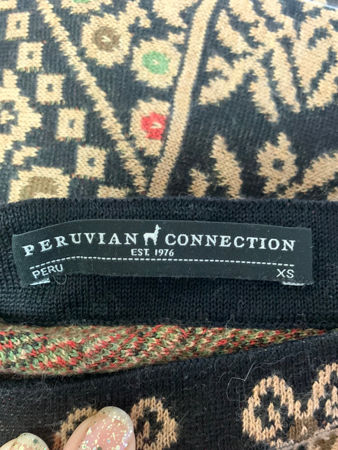 PERUVIAN CONNECTION black tan Pima Cotton A-line Skirt - XS
