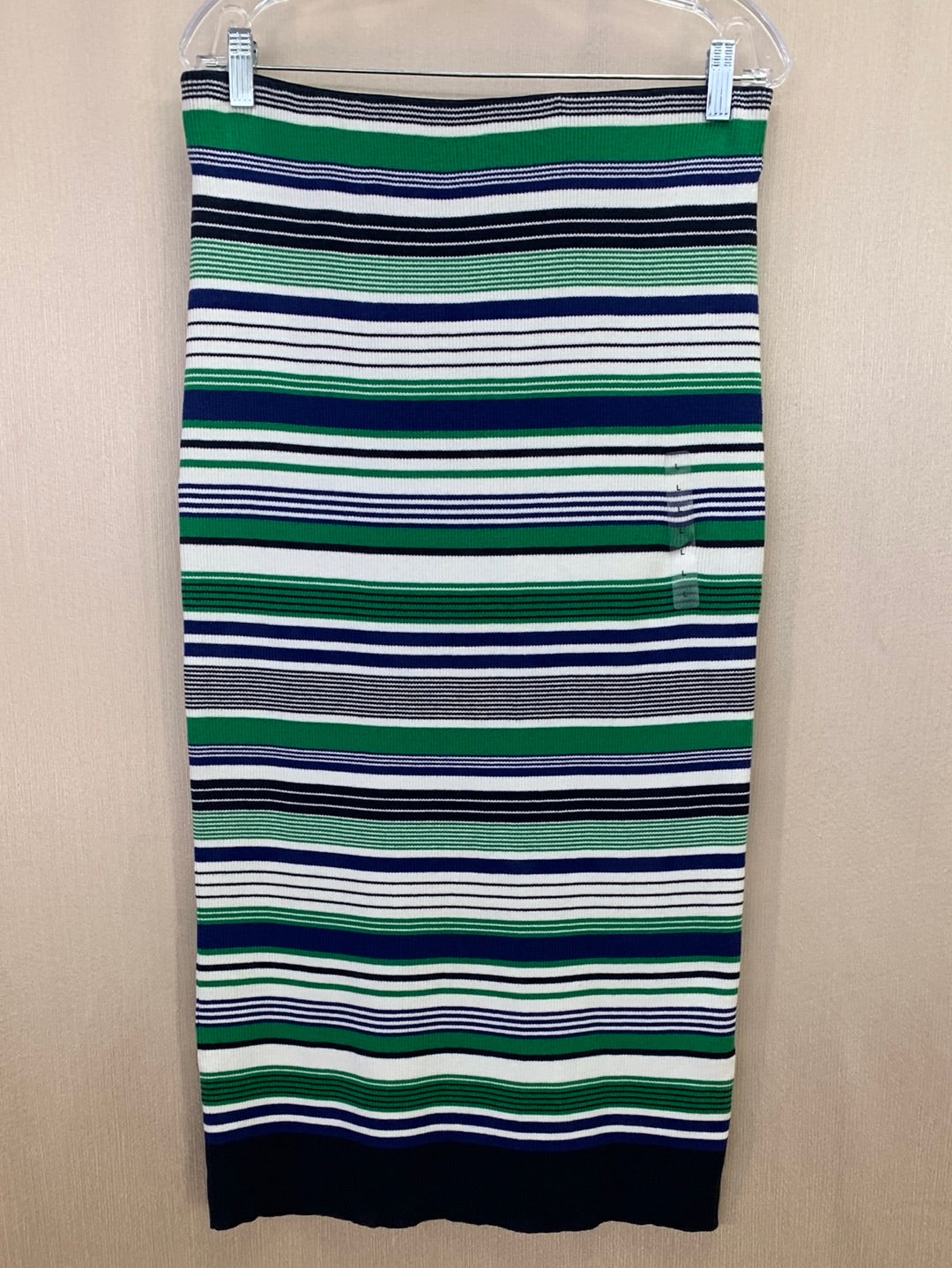 NWT - LAUREN RALPH LAUREN blue Stripe Rib Knit Pull On Midi Skirt - L
