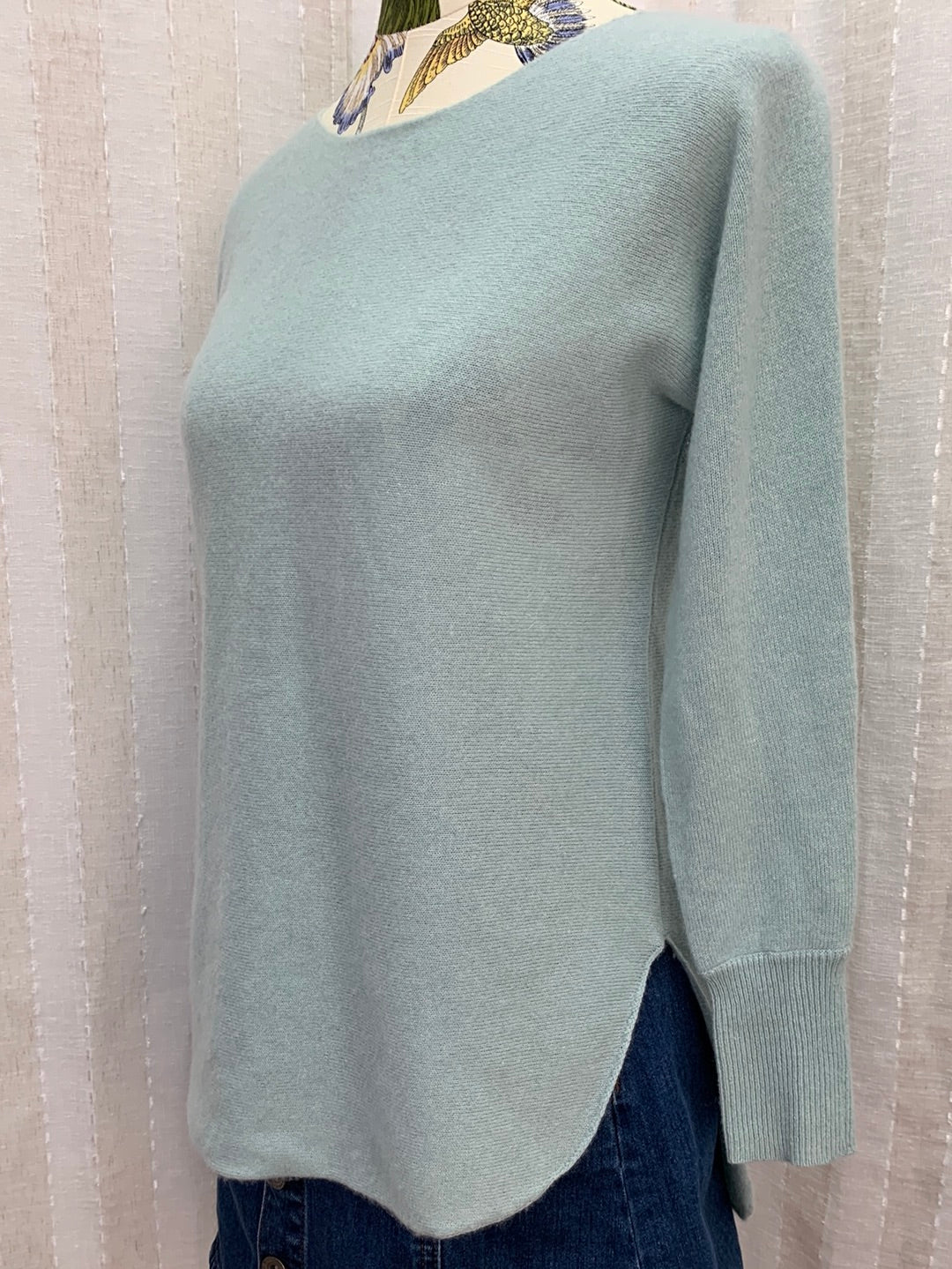 HALOGEN light blue Long Sleeve Cashmere Sweater - Small