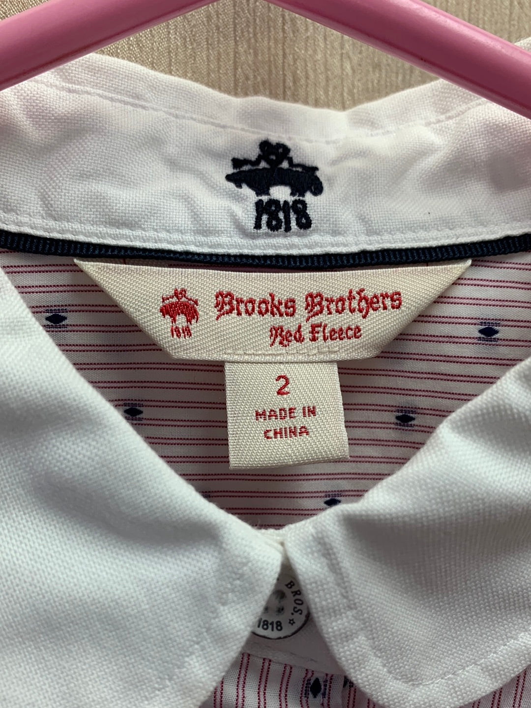 BROOKS BROTHERS RED FLEECE white pink Button Up Long Sleeve Shirt - 2