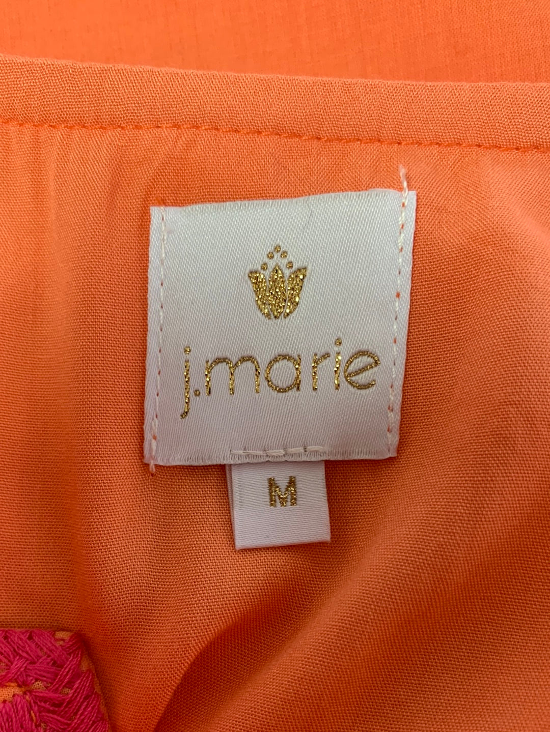 NWT - J MARIE orange pink Embroidered Flutter Sleeve Lined Krista Top - M