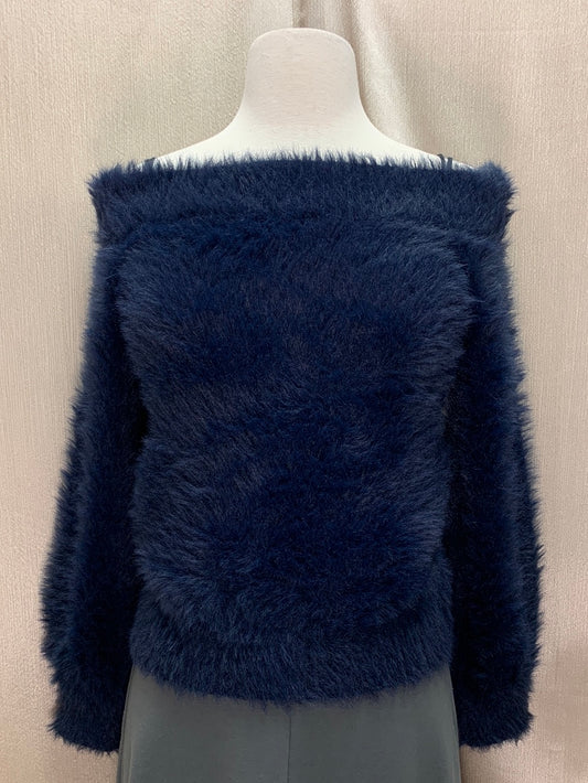 NWT - BANANA REPUBLIC navy blue Faux Fur Fuzzy Long Sleeve Sweater - SP