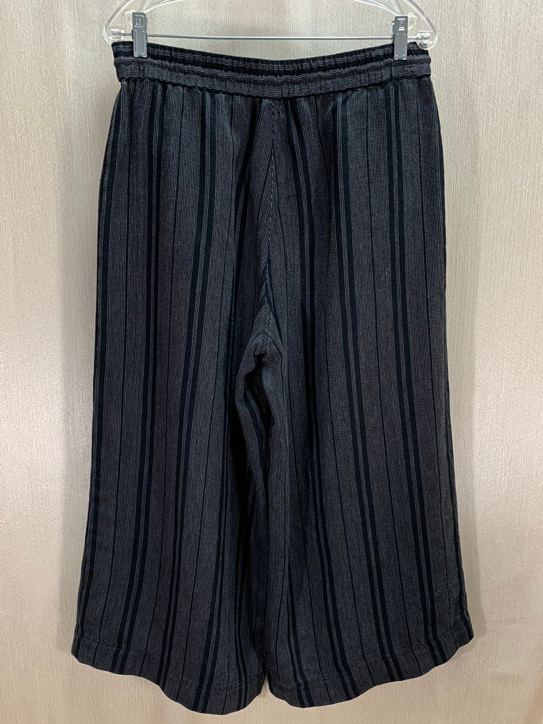 POETRY black grey Stripe 100% Linen Wide Leg Pull On Cropped Pants - US 10