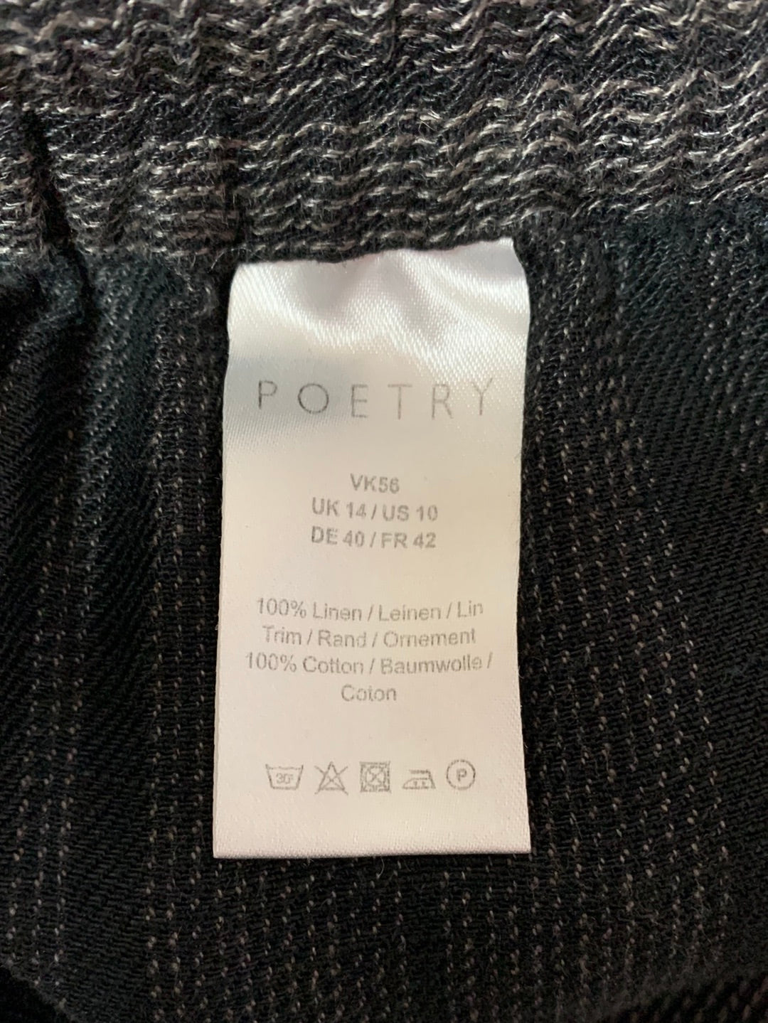 POETRY black grey Stripe 100% Linen Wide Leg Pull On Cropped Pants - US 10
