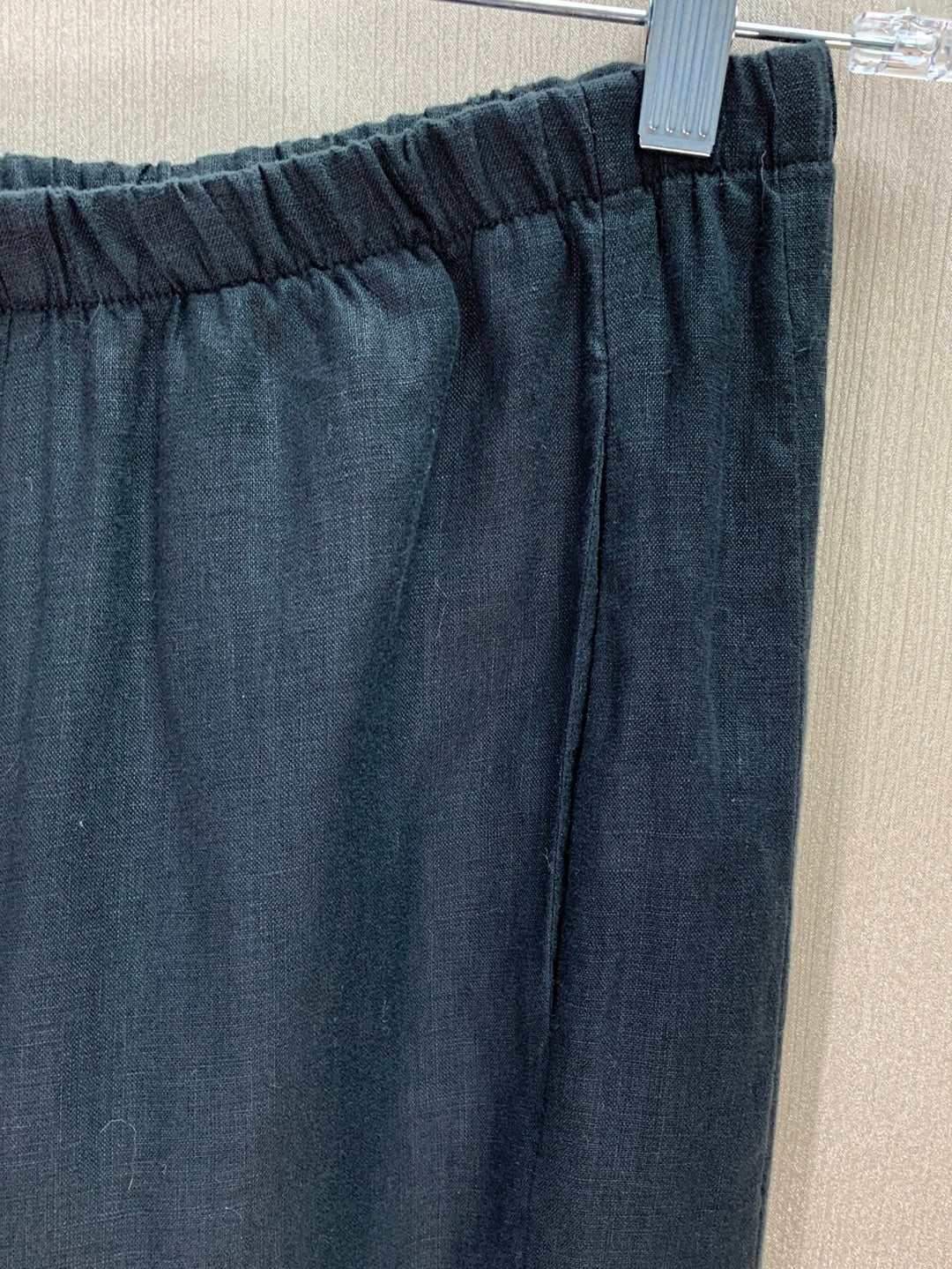 LISA BAYNE black Linen Wide Leg Pull On Lagenlook Crop Pants - S