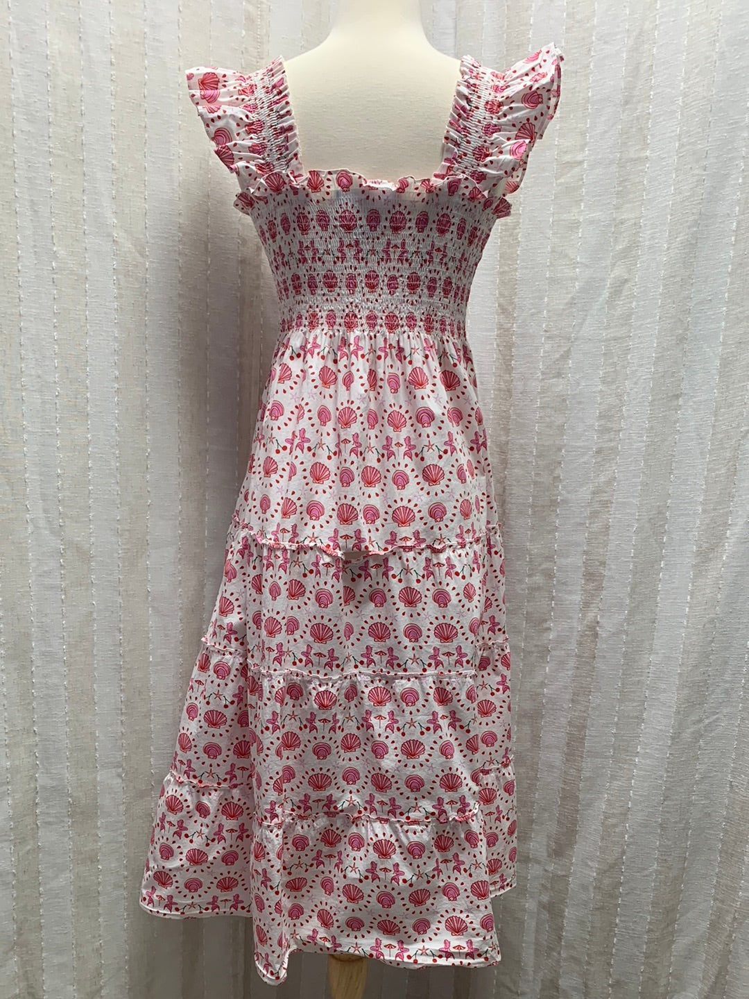 HILL HOUSE pink print Mermaid Cherry Midi Ellie Nap Dress - Medium (repairs needed)