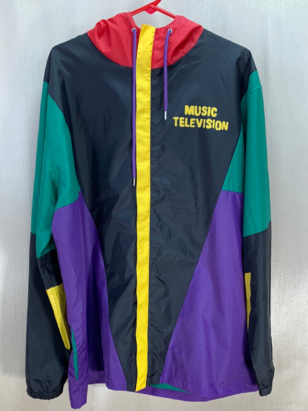 MTV 2020 Viacom Official Colorblock Windbreaker Full Zip Hoodie Jacket - 2XL