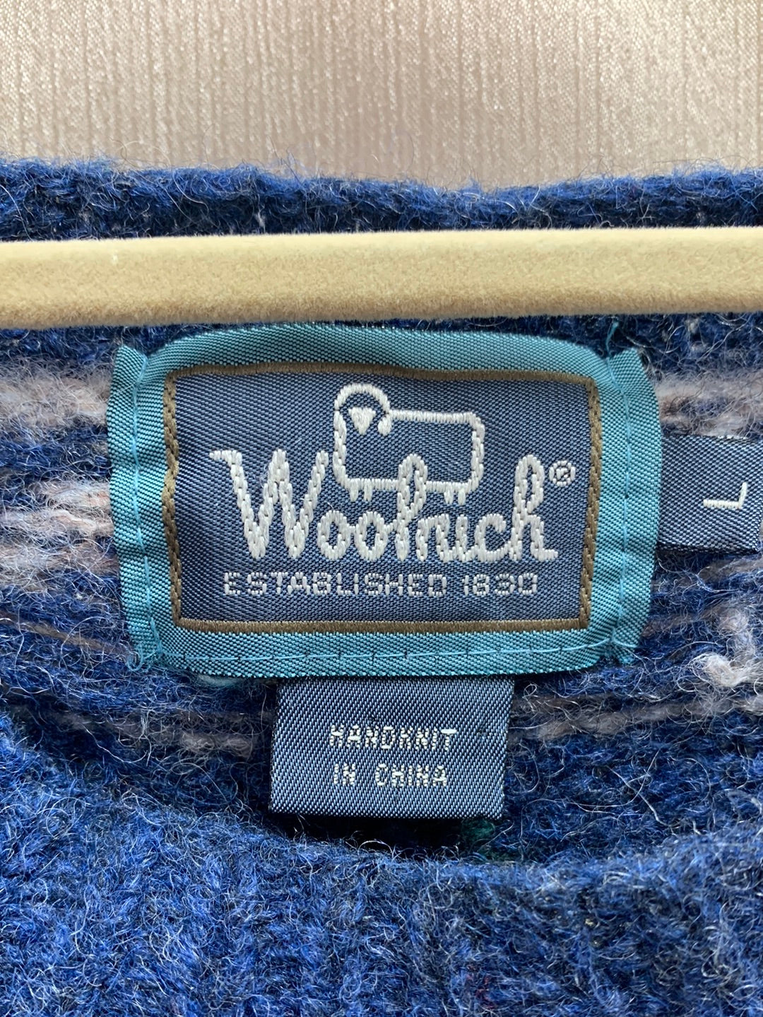 VINTAGE - WOOLRICH blue Handknit Wool Reindeer Sweater - Large