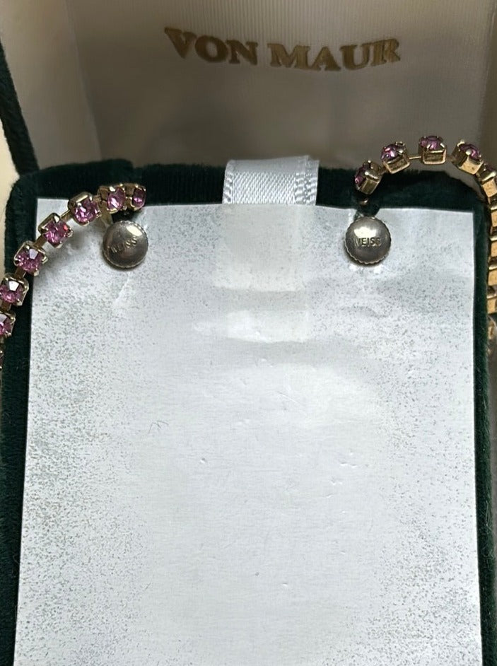 Vintage - WEISS pink Rhinestone Clip Earrings & Necklace Set - 16.25"