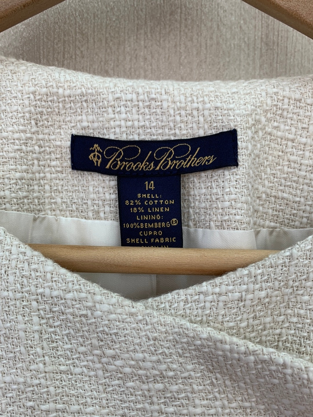 NWT - BROOKS BROTHERS cream Cotton Linen Boucle Tweed Jacket - 14