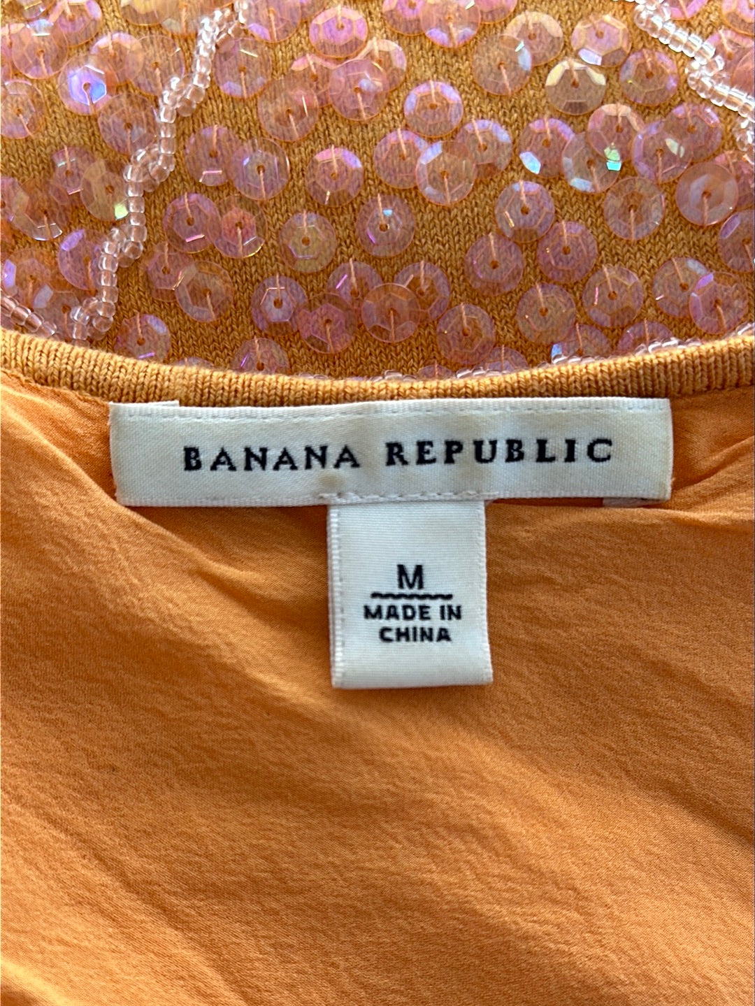 BANANA REPUBLIC orange Silk Blend Iridescent Sequin Beaded Top - M