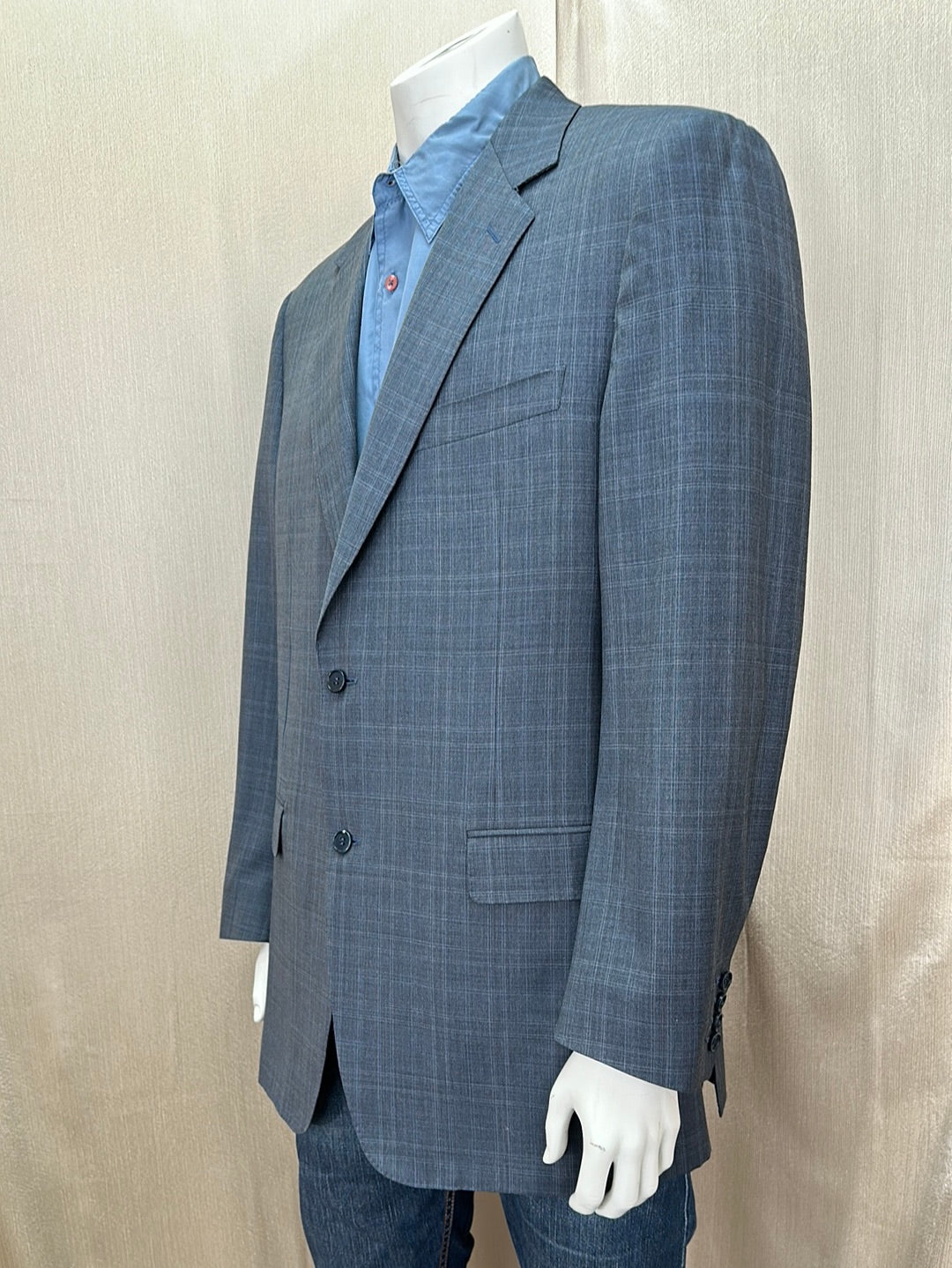 CANALI blue grey Pure Wool Plaid 2 Button Sport Coat Blazer - 54 / US 44L