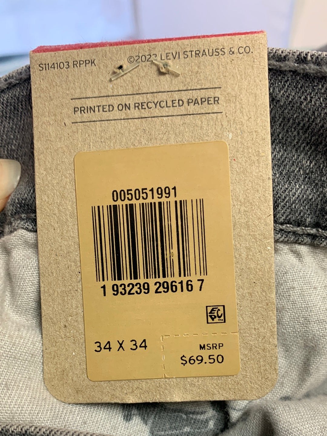 NWT - LEVI'S grey 505 Regular Fit Straight Leg Stretch Jeans - 34x34