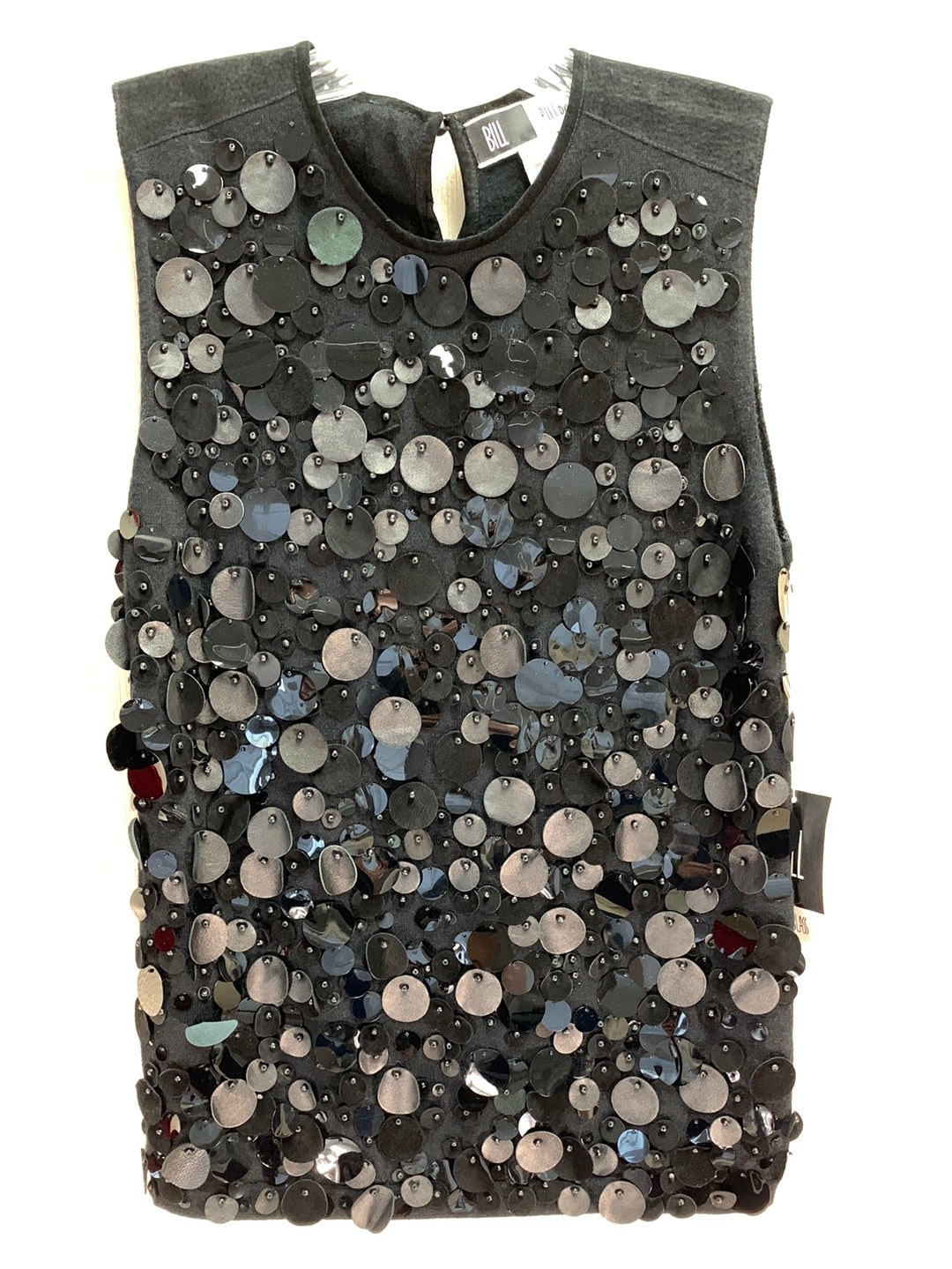 NWT - BILL BLASS black Merino Wool Leather Sequin Sleeveless Top - S