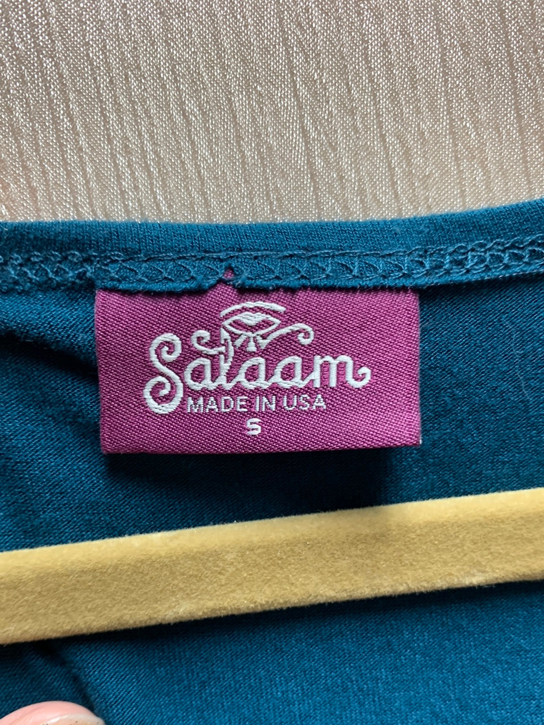 SALAAM marine teal blue Rayon Short Sleeve Cora Tee Shirt - S