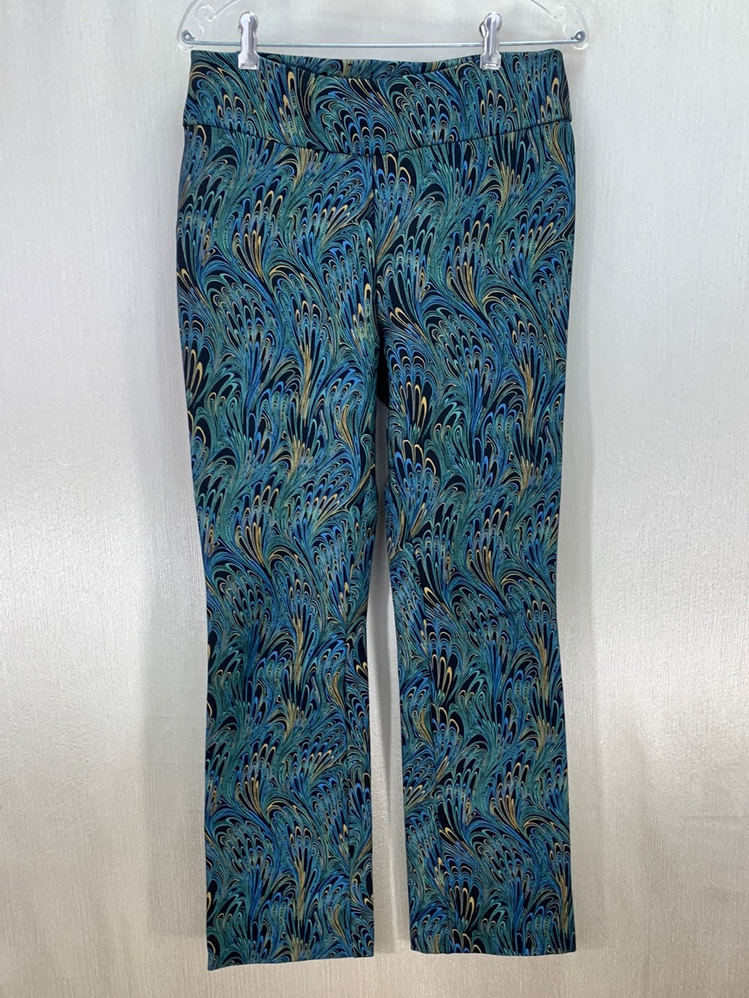 SOFT SURROUNDING black blue Peacock Marble Print Ponte Pull On Stretch Pants - M