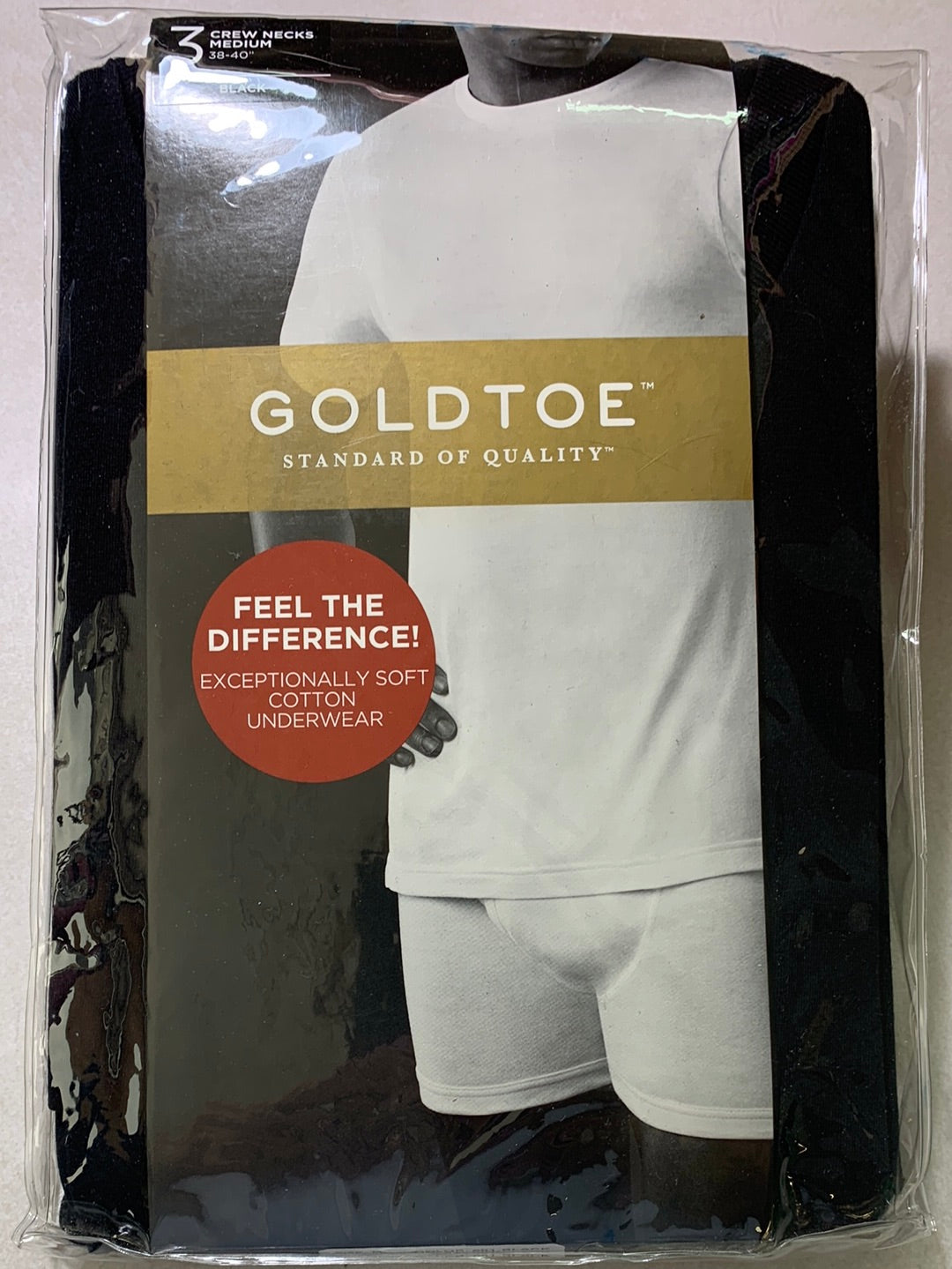 NIP - GOLDTOE black 3 pack Crew Neck T-Shirt / Undershirt - M 38-40"