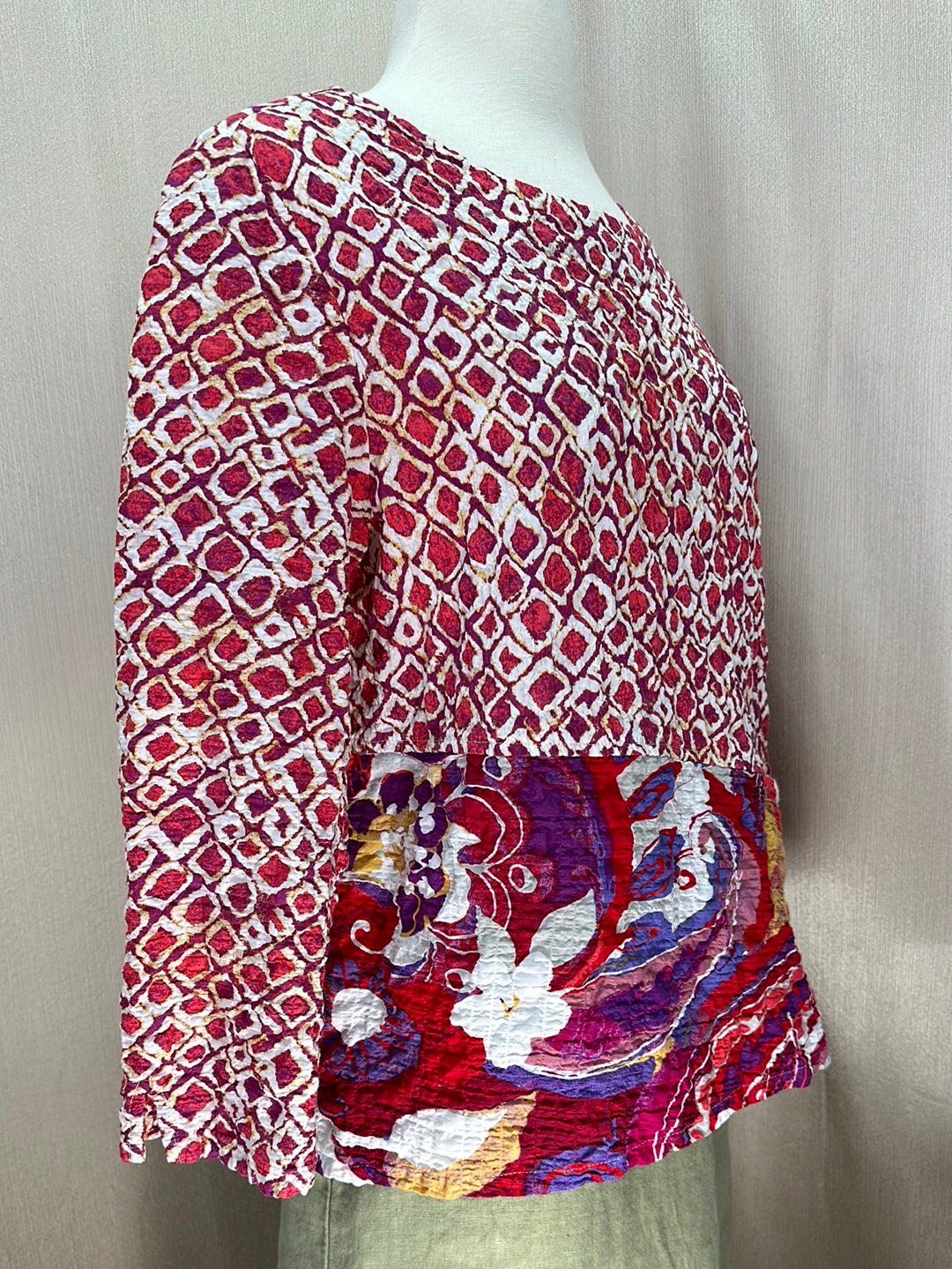 HABITAT pink & purple print Cotton Crinkle Texture 3/4 Sleeve Top - XS