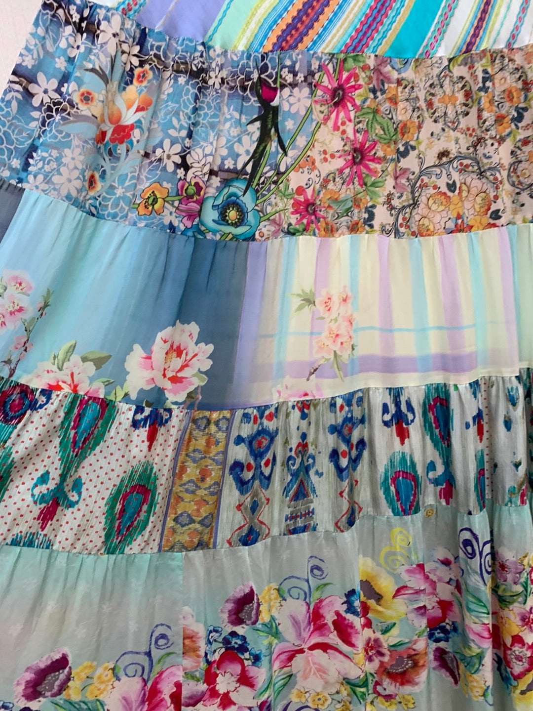 JOHNNY WAS floral print Patchwork Silk Sundance Mercado Maxi Skirt - M