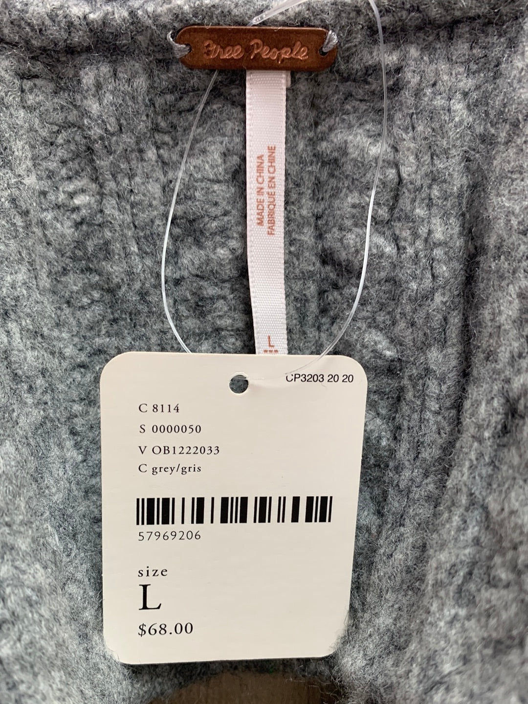 NWT - FREE PEOPLE gray Sunkeeper Cable Knit Sleeveless Crop Top - L