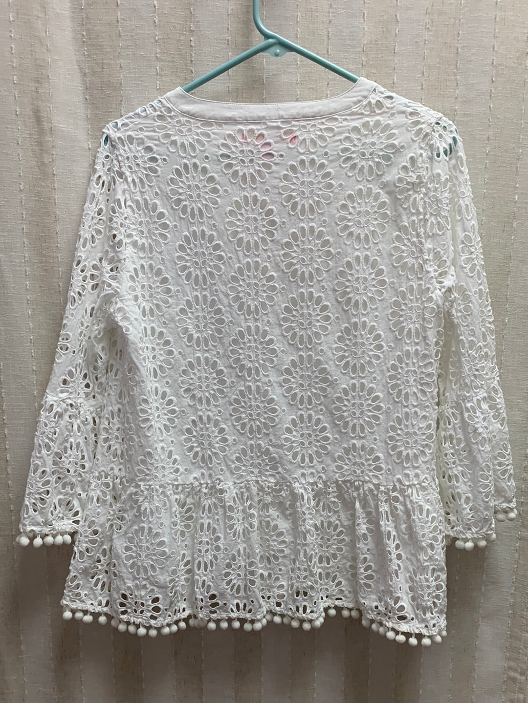 LILLY PULITZER white Eyelet 3/4 Sleeve Bekah Pull-Over Blouse - Large