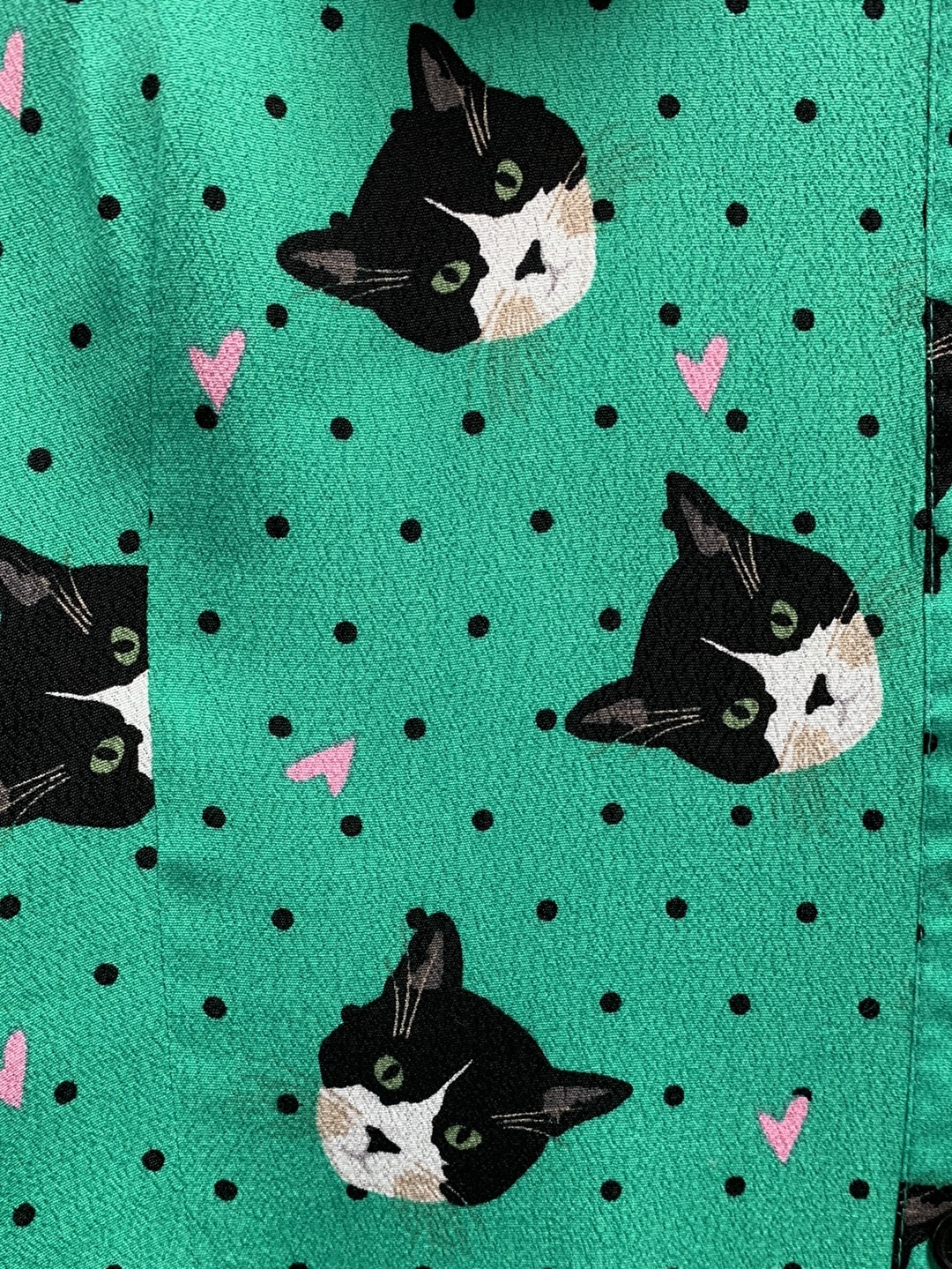 NWT - HELL BUNNY green print Short Sleeve Button Love Cats Blouse- 4XL