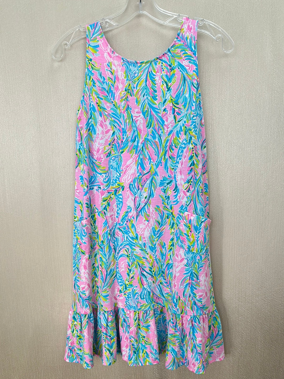 LILLY PULITZER pink blue Unicorn Sea Pima Cotton Kristen Flounce Dress - XXS