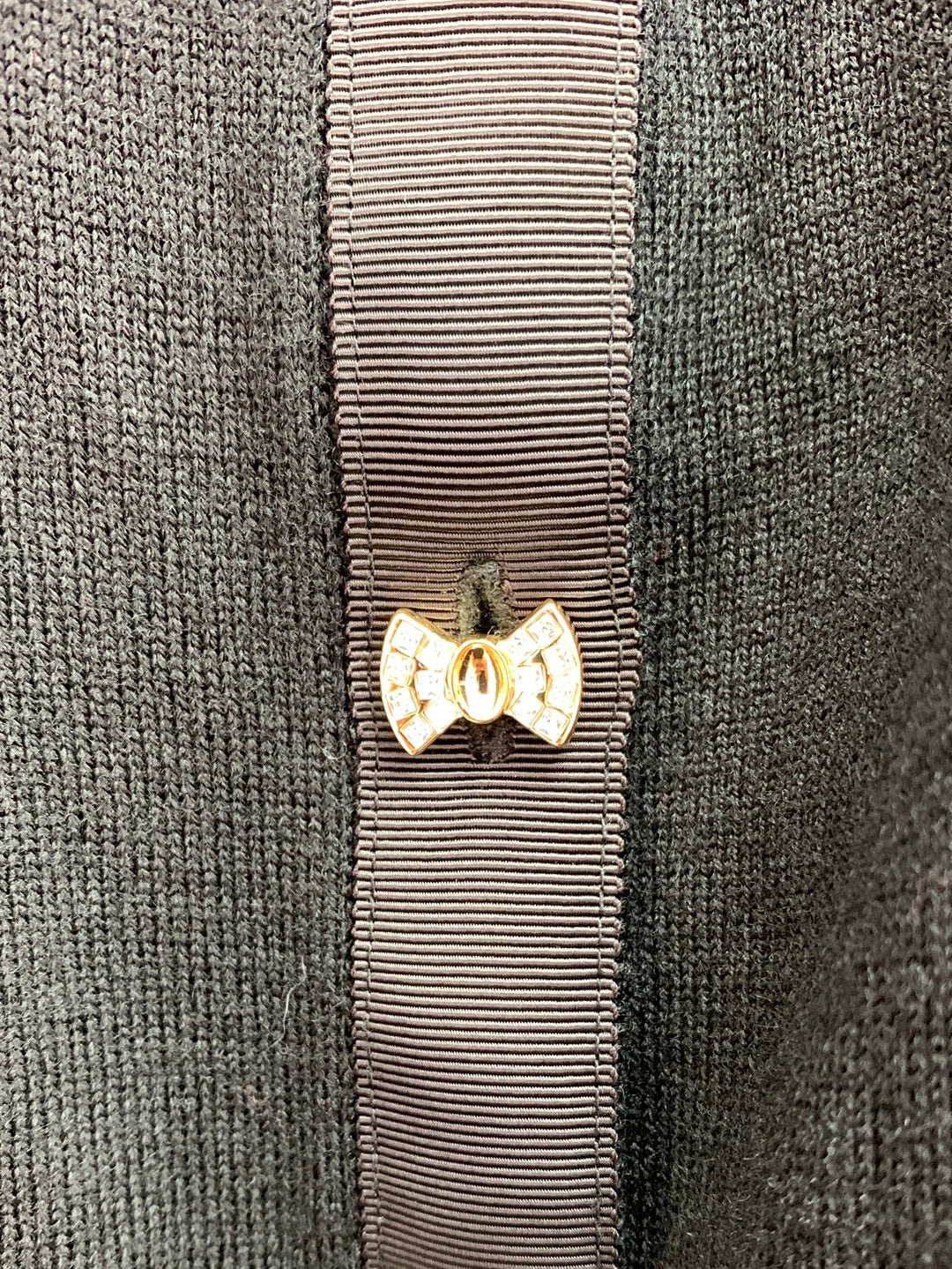 KATE SPADE black Wool Rhinestone Bow Button 3/4 Sleeve Cardigan - Small