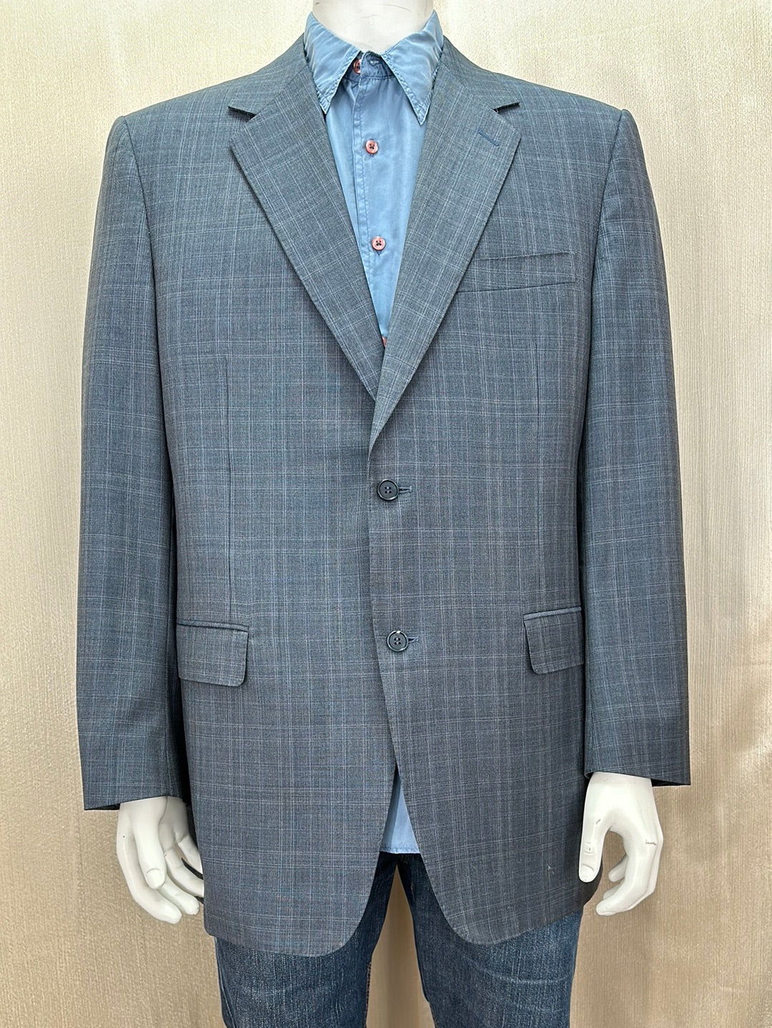 CANALI blue grey Pure Wool Plaid 2 Button Sport Coat Blazer - 54 / US 44L