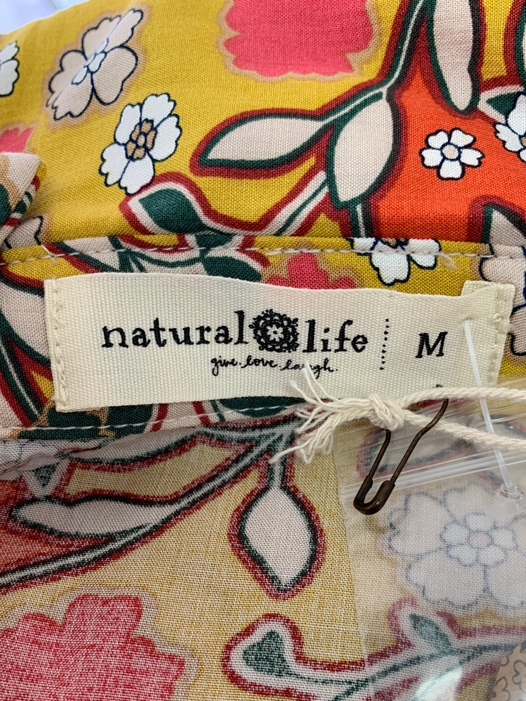 NWT - NATURAL LIFE mustard yellow Floral Twiggy Mini Shirt Dress - Medium