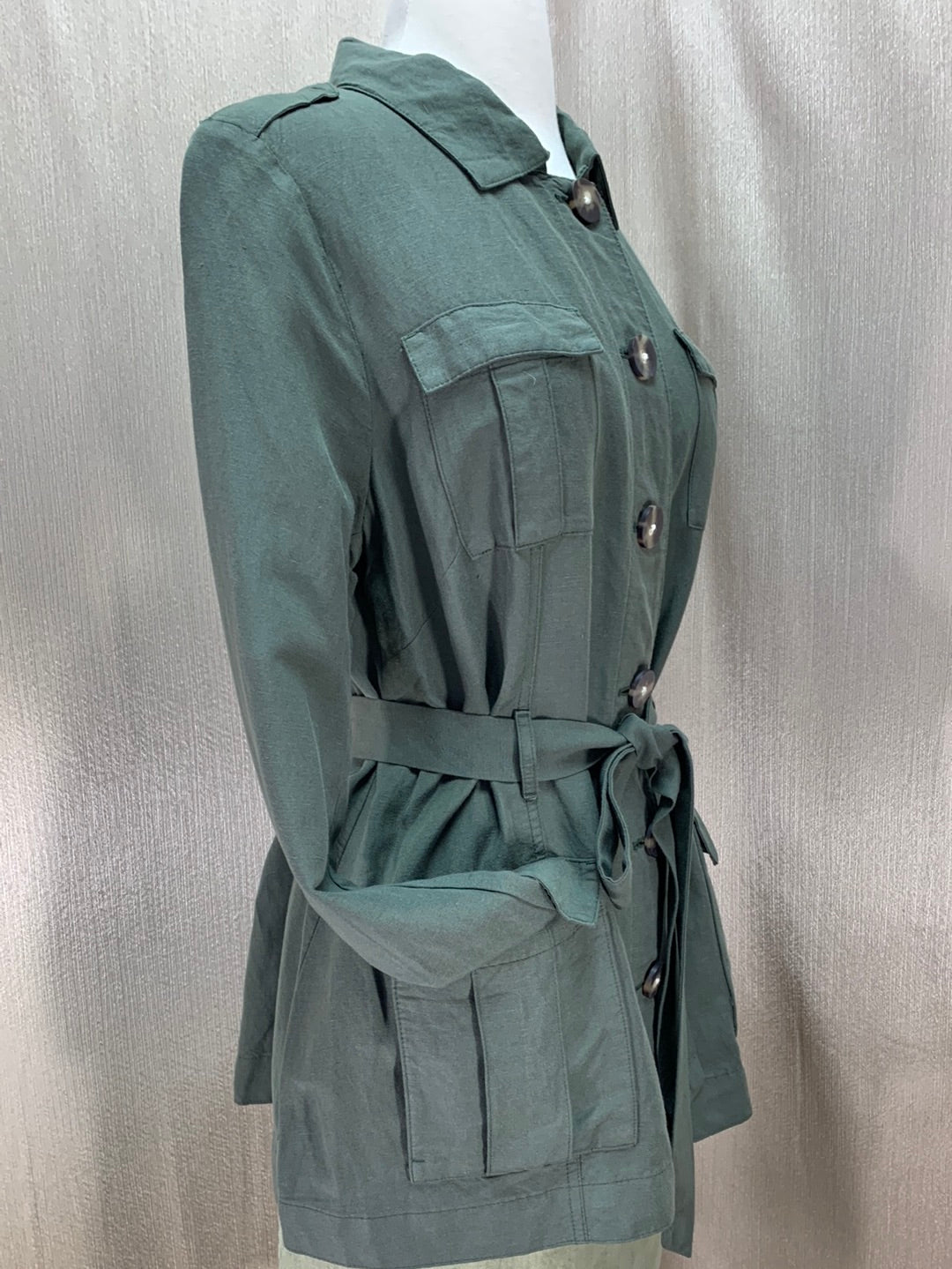 NWT - J JILL green Linen Rayon Blend Belted Caraway Jacket - MP
