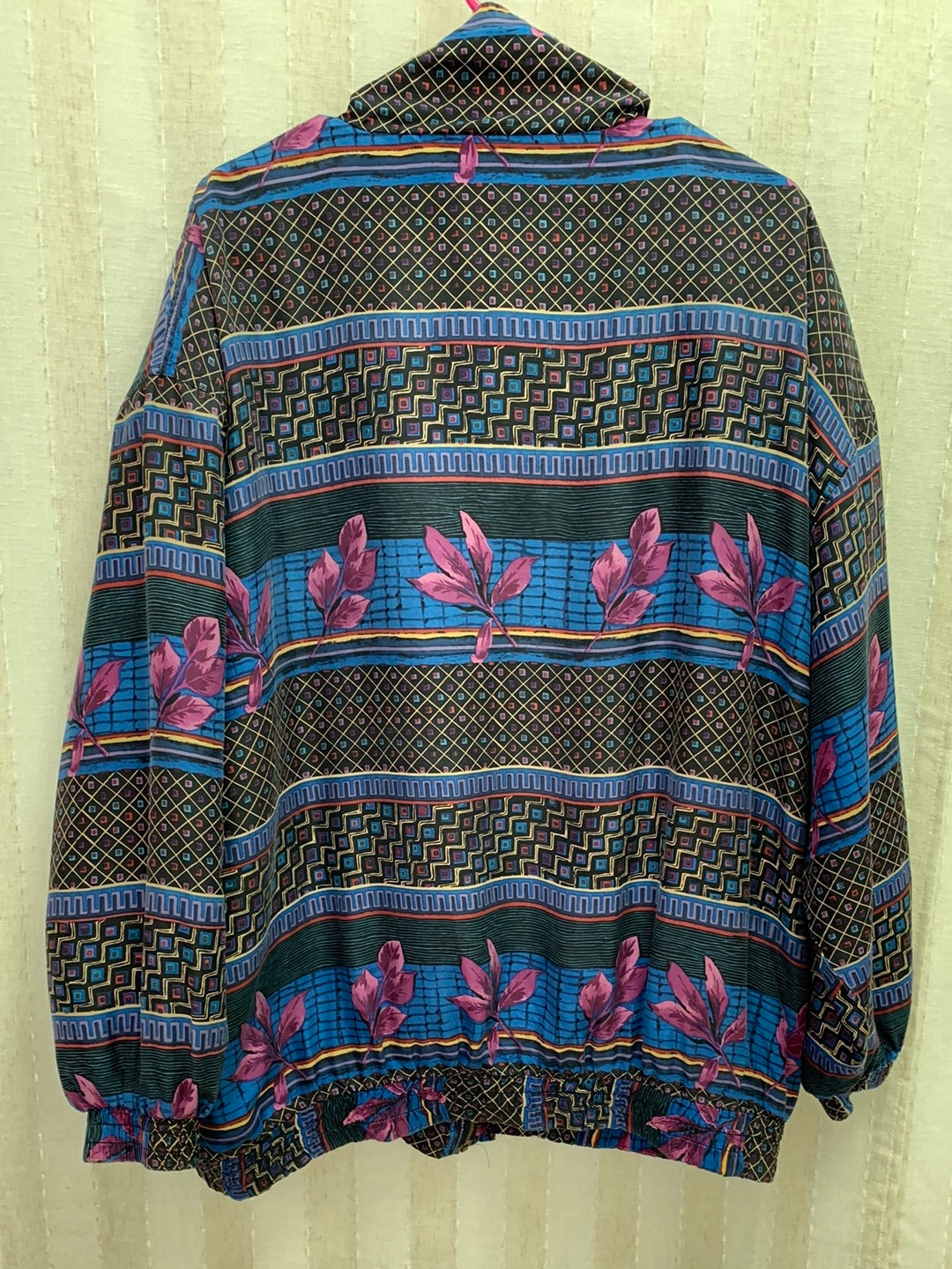 VINTAGE - FUDA INTERNATIONAL blue purple print Silk Bomber Jacket - 2X