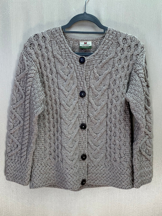 VTG - CARRAIG DONN beige Merino Wool Cable Knit Sweater Cardigan - M