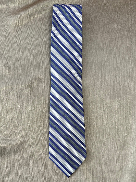 NWT - CALVIN KLEIN purple flint gray Stripe Silk Necktie - 3.5" x 57"