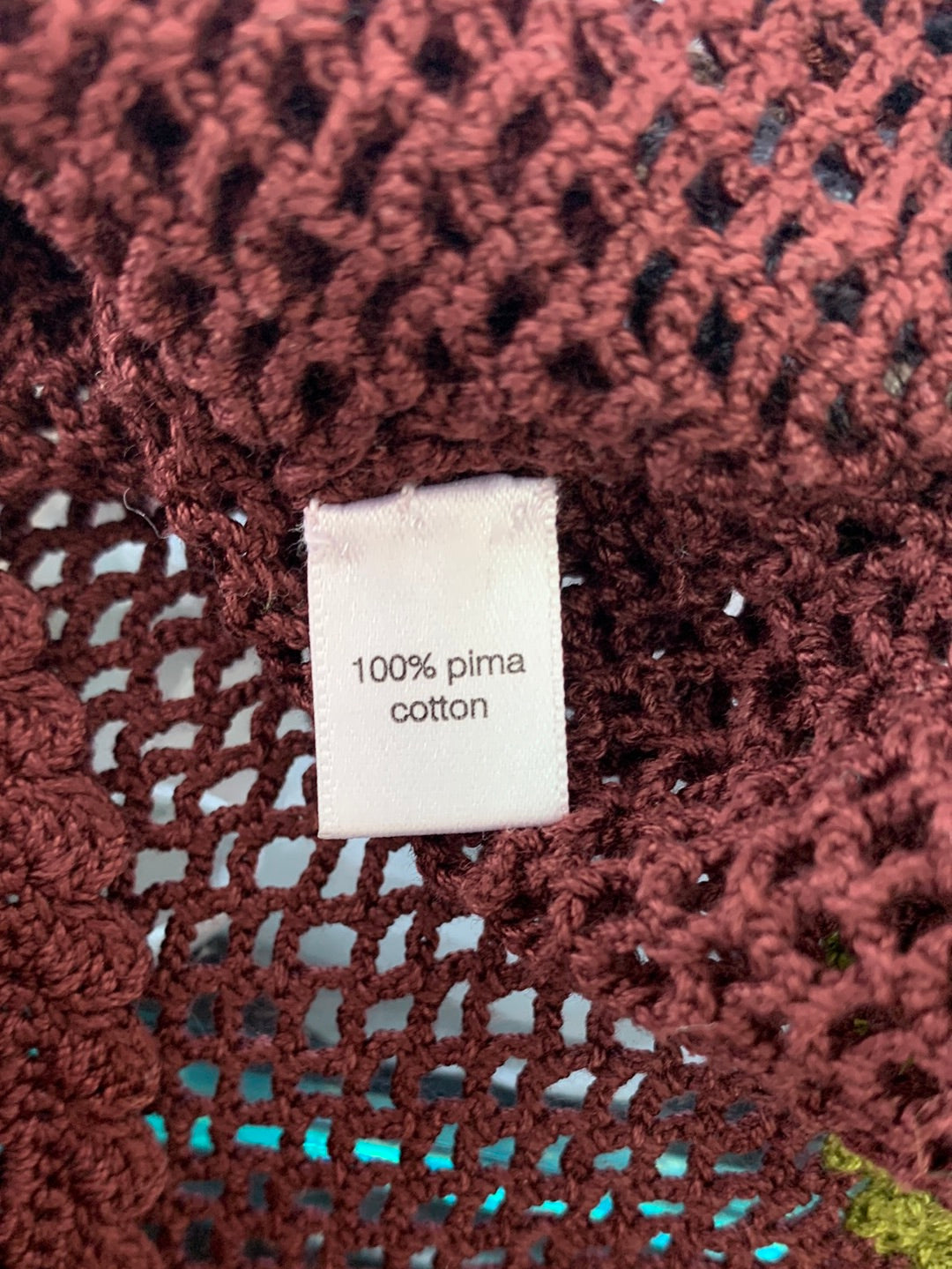 PERUVIAN CONNECTION maroon green Pima Cotton Crochet Floral Top - L