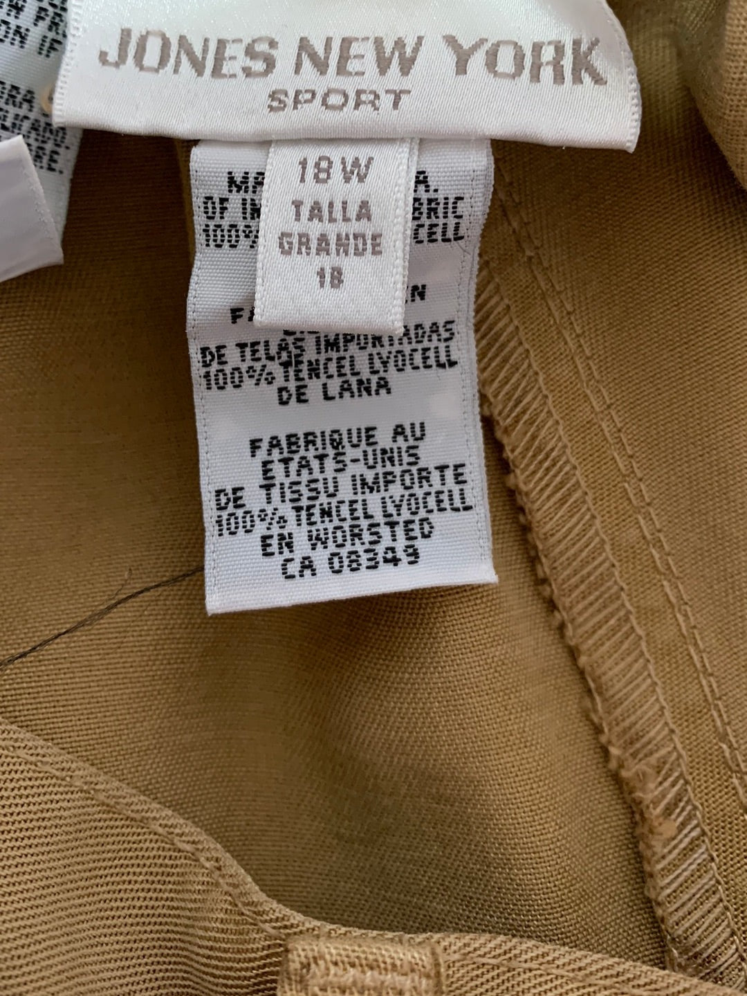 NWT - JONES NEW YORK tan City Safari Tencel Lyocell Pull On Pants - 18