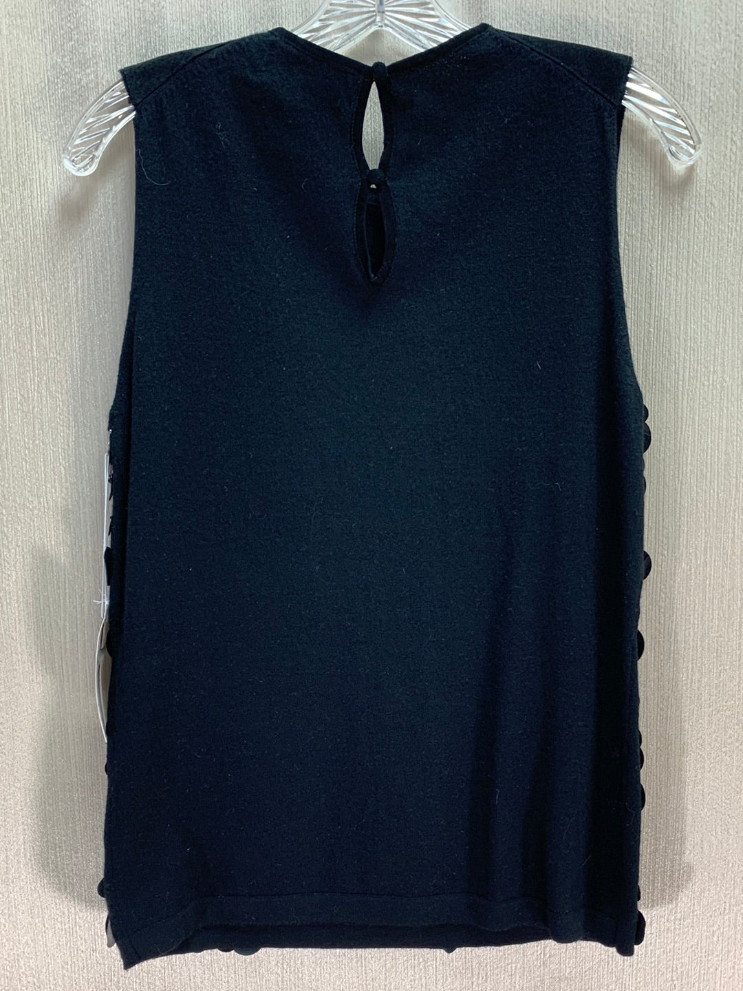 NWT - BILL BLASS black Merino Wool Leather Sequin Sleeveless Top - S