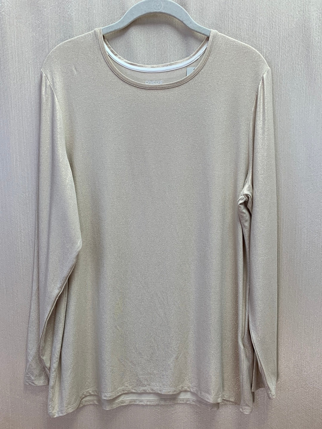 NWT - CHICO'S gold shimmer Long Sleeve Ultimate Tee Knit Top - 2 | US L
