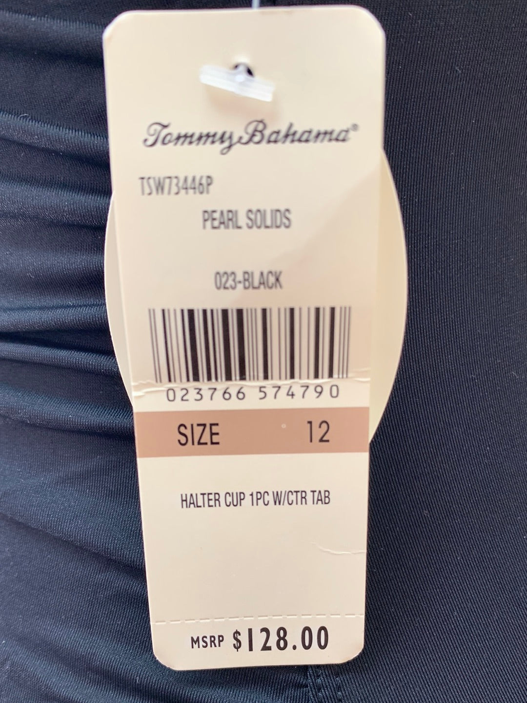 NWT - TOMMY BAHAMA black Tummy Control Halter One-piece Swimsuit - 12