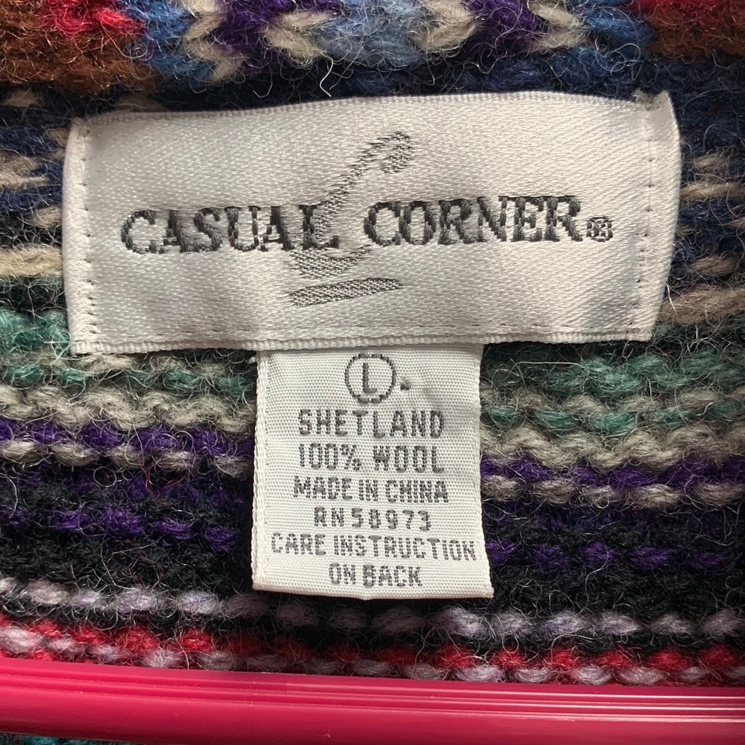 VTG - CASUAL CORNER multicolor Shetland Wool Southwestern Cardigan - L