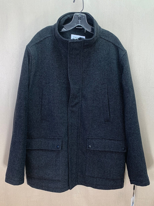 NWT - CALVIN KLEIN grey stripe Wool Blend Full Zip Over Coat Jacket - XL