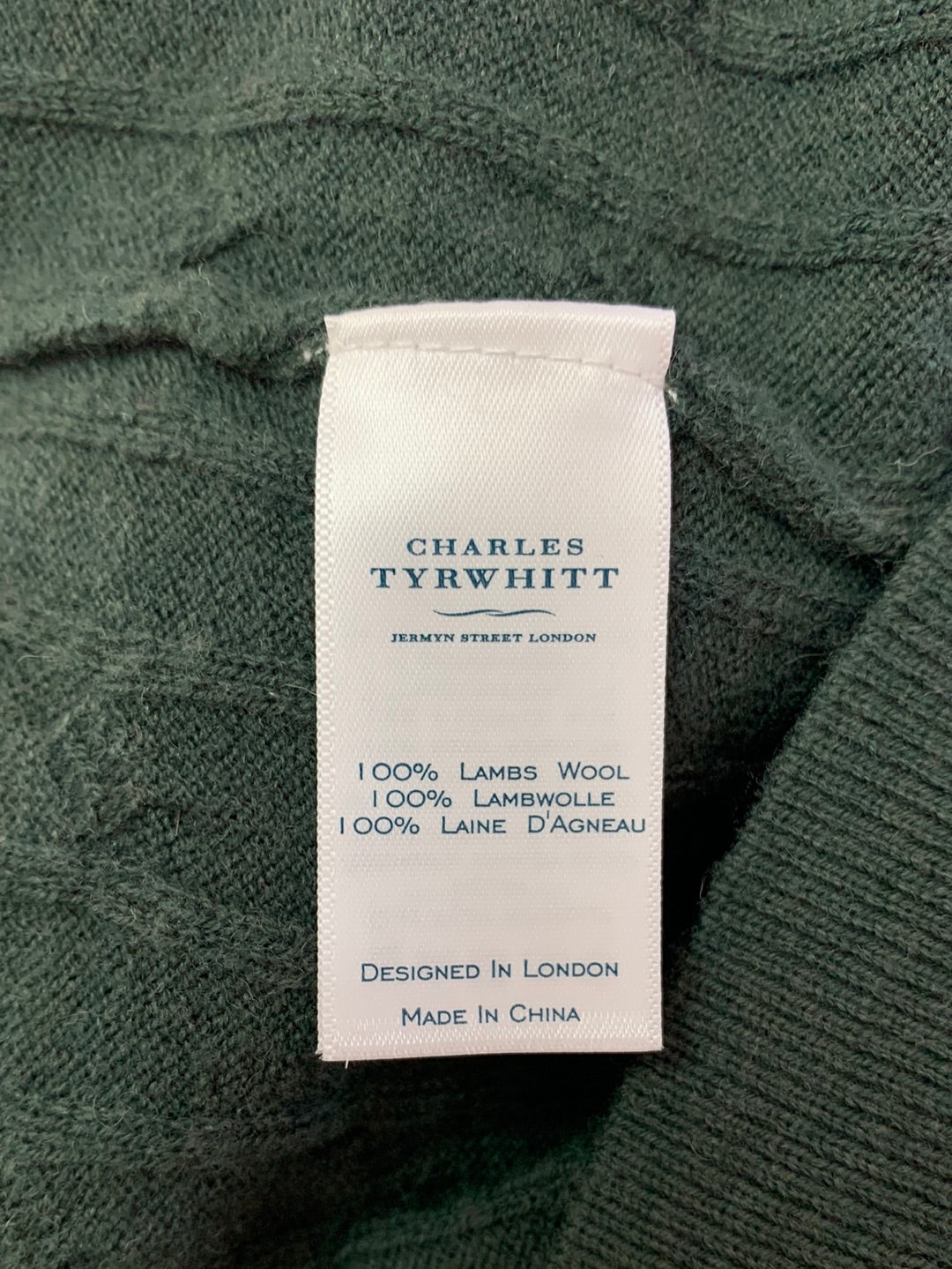 CHARLES TYRWHITT dark green Lambs Wool Sweater - M