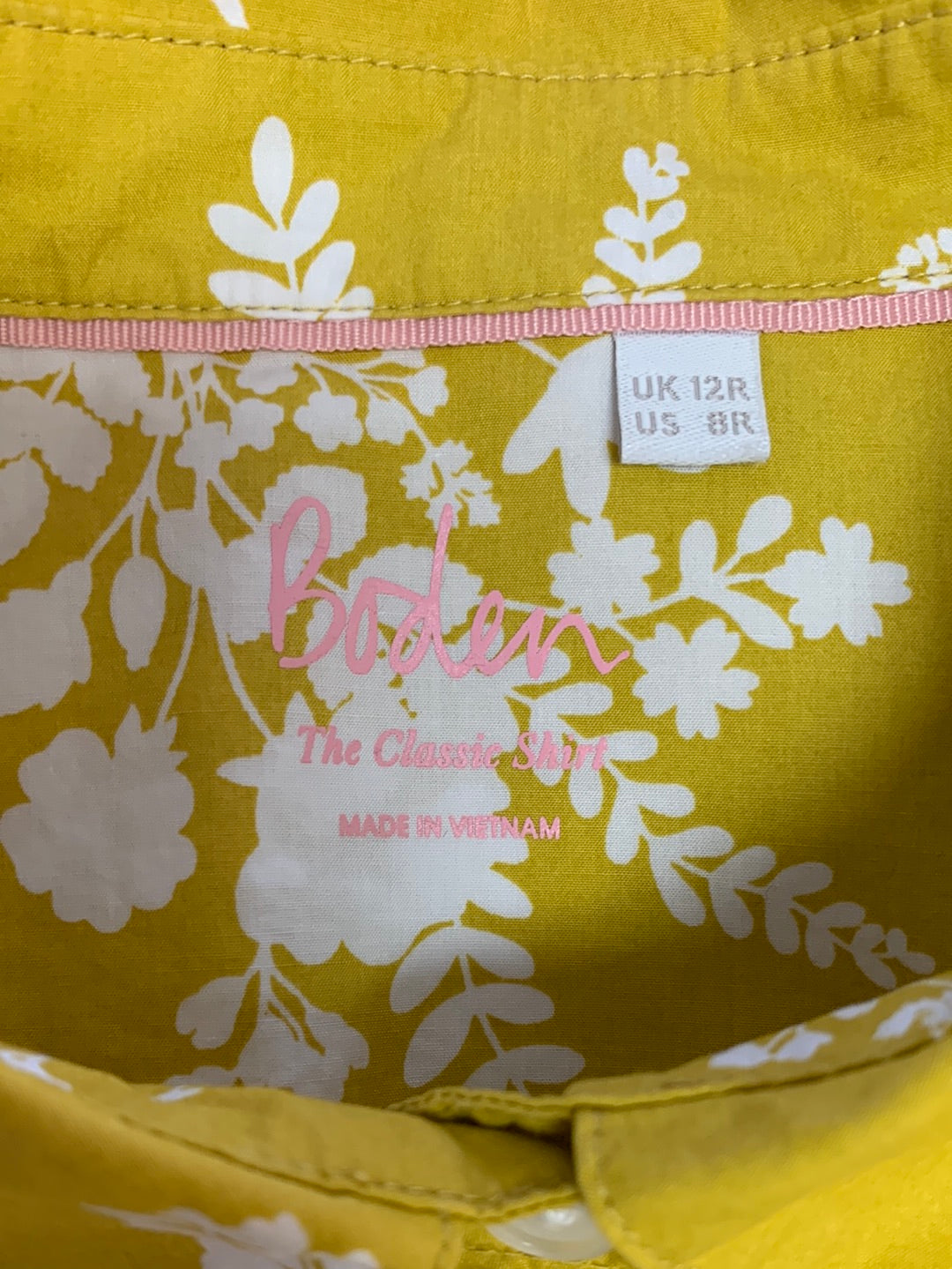 BODEN mustard yellow floral Button Up Long Sleeve Classic Shirt - US 8