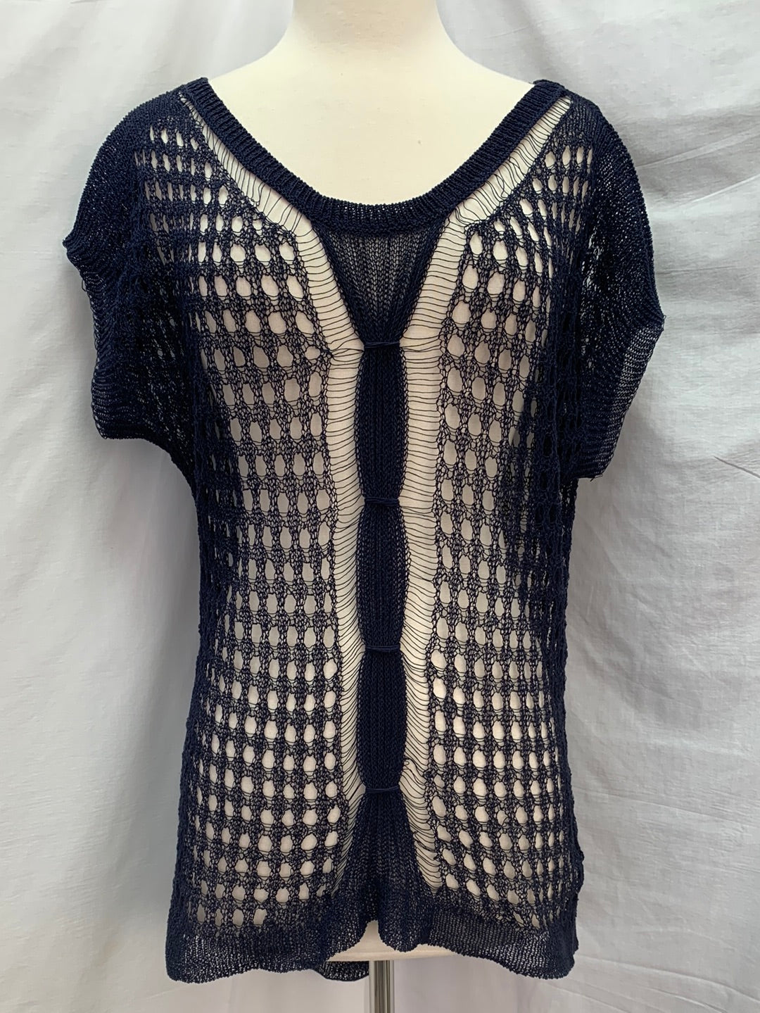YELLOW BIRD ANTHROPOLOGIE navy Crochet Knit Lace Top - Large