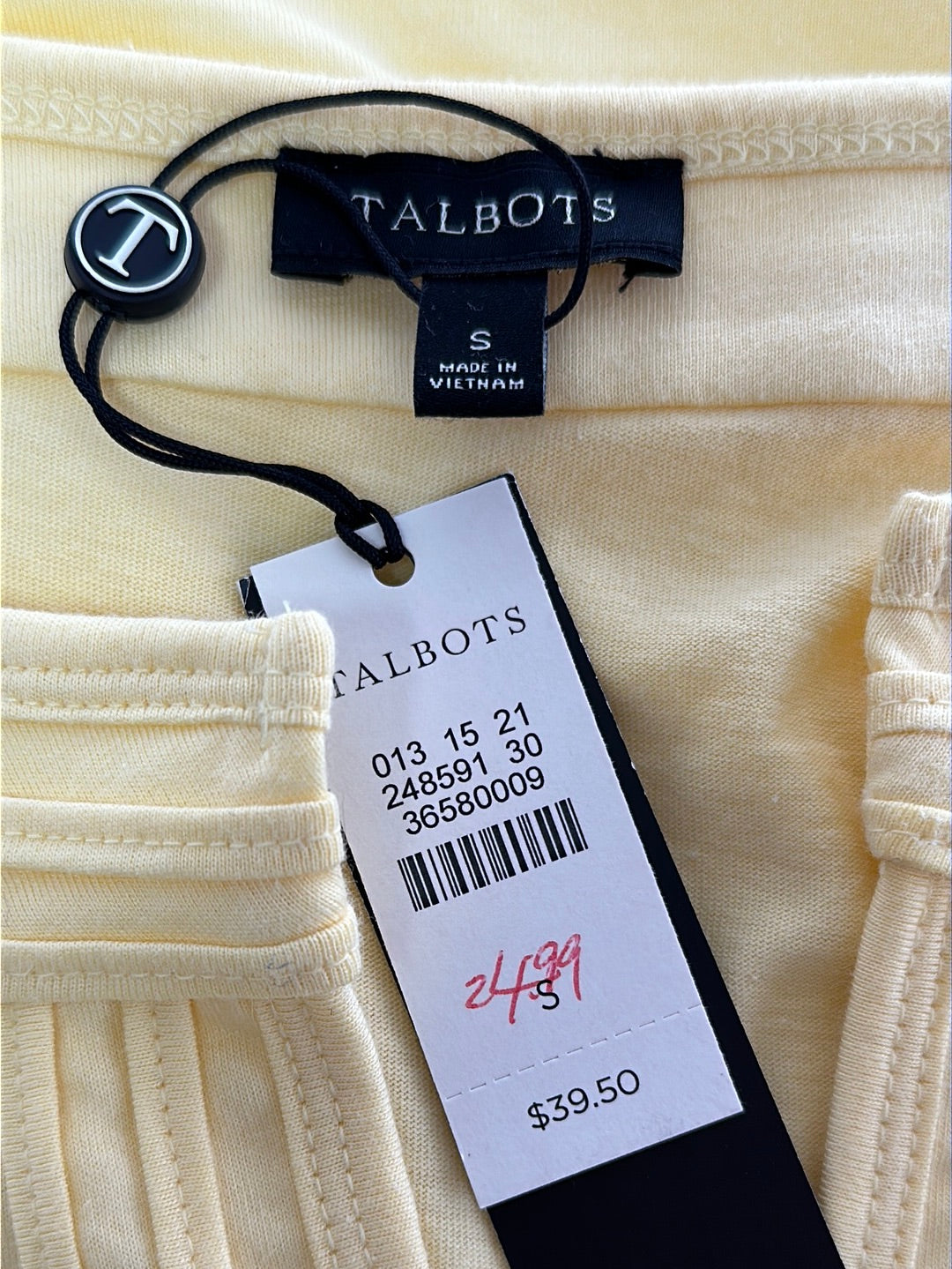 NWT - TALBOTS yellow Cotton Modal Blend 3/4 Sleeve Top - S