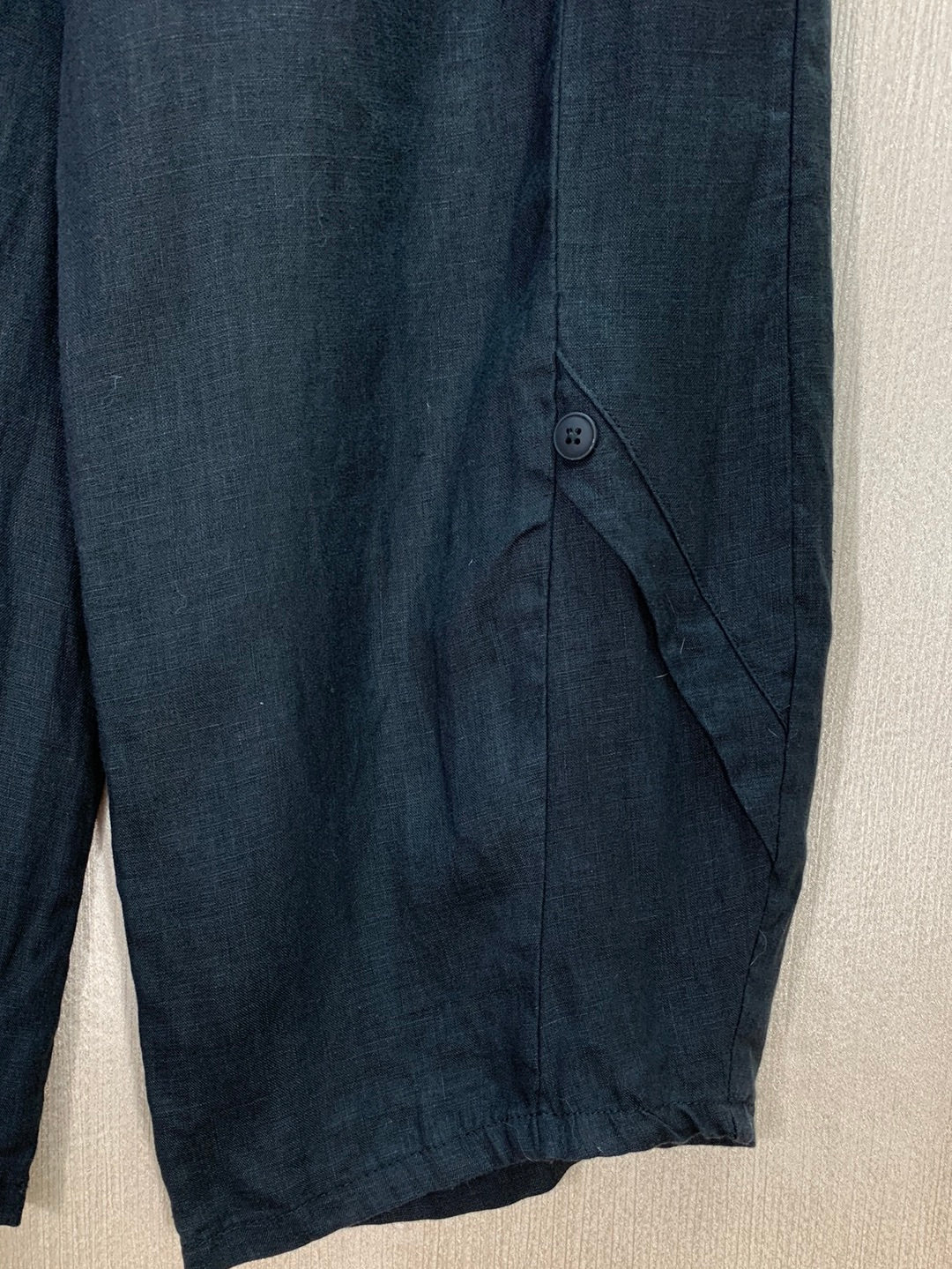 LISA BAYNE black Linen Wide Leg Pull On Lagenlook Crop Pants - S