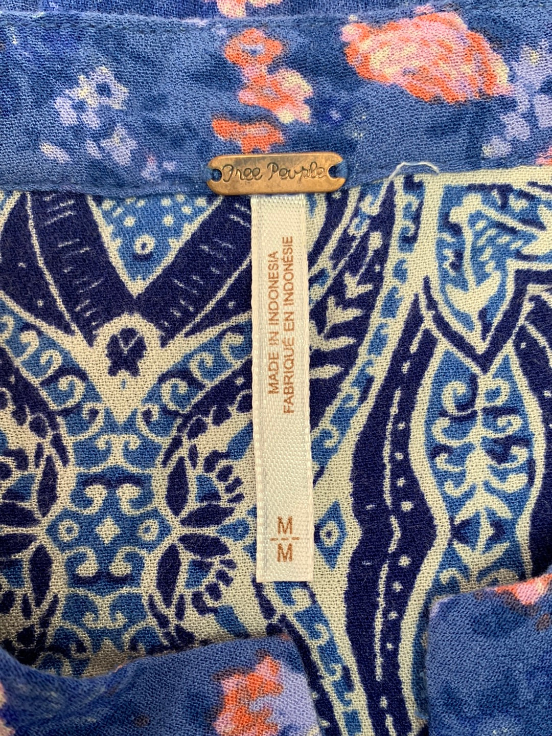 FREE PEOPLE blue floral Rayon Long Sleeve Dress / Tunic - Medium