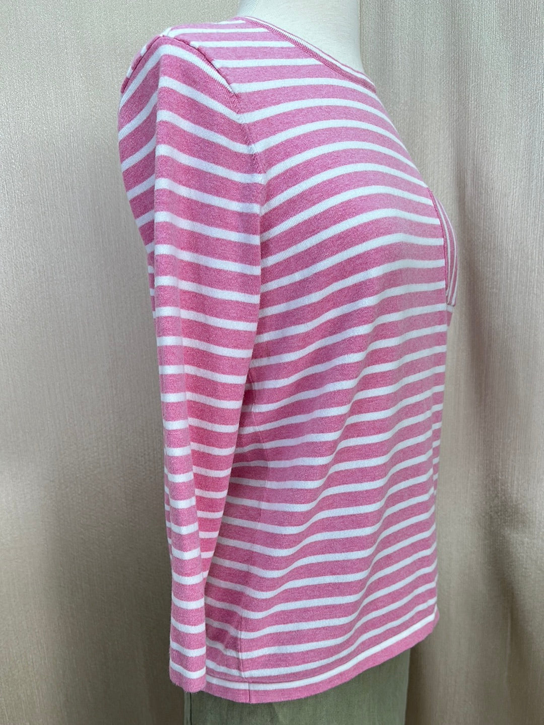 J. MCLAUGHLIN pink white Stripe Cotton Modal Blend Pocket Sweater - S