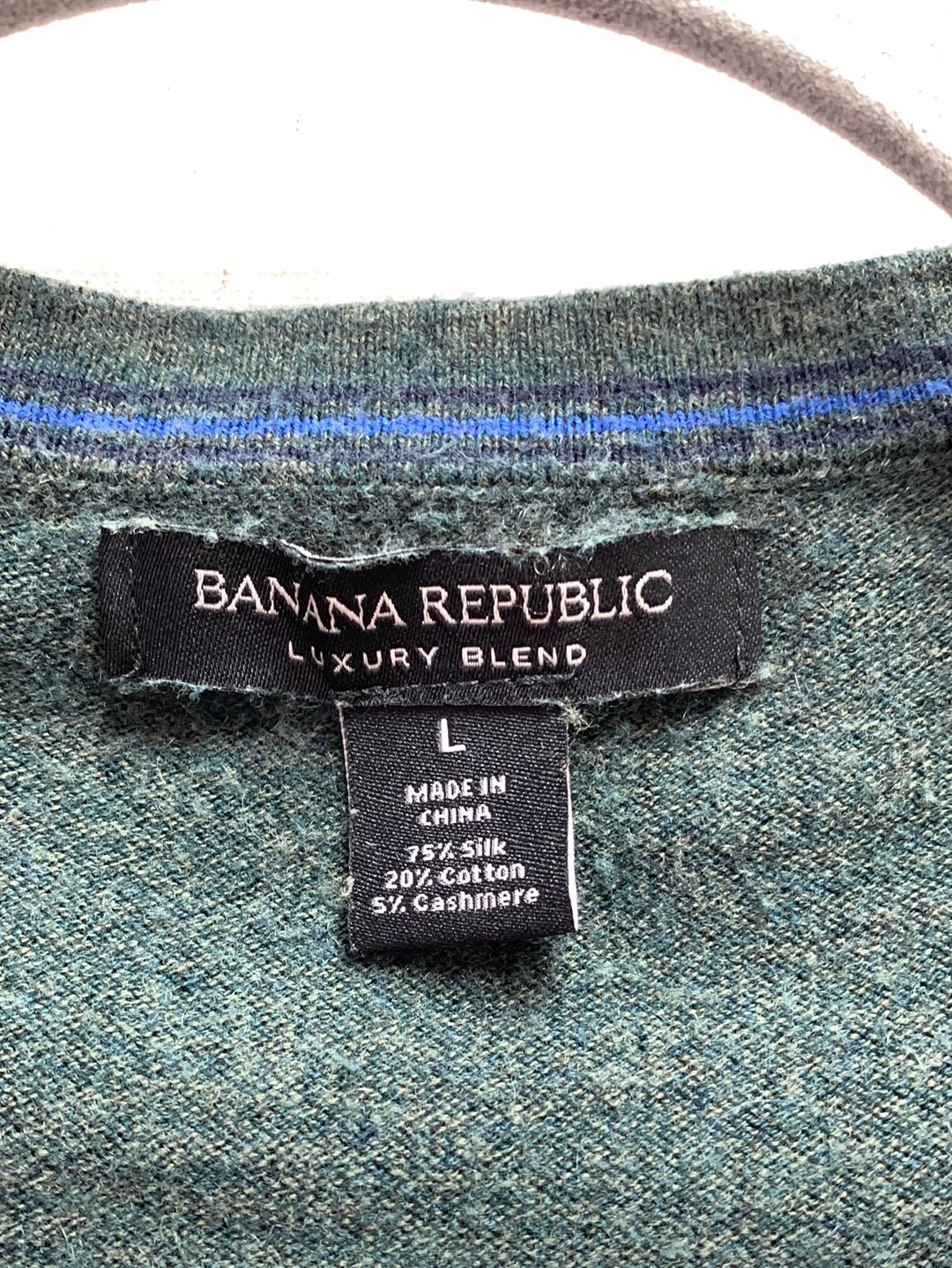 BANANA REPUBLIC marled green navy Luxury Silk Cotton Cashmere Sweater - Large