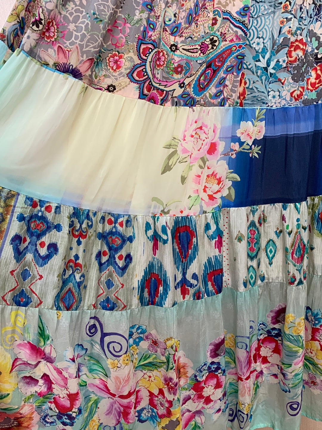 JOHNNY WAS floral print Patchwork Silk Sundance Mercado Maxi Skirt - M